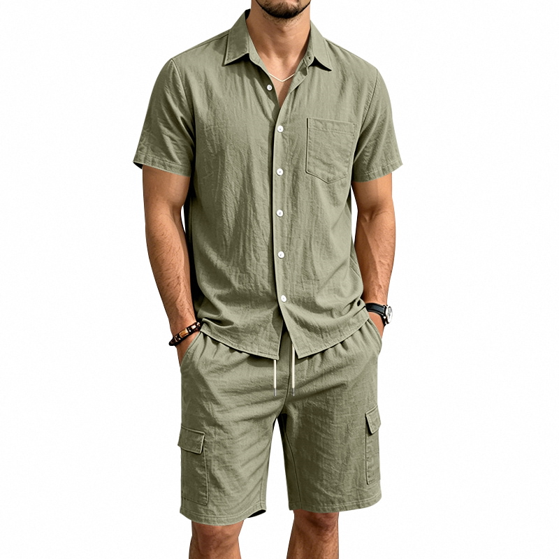 Short Linen Drawstring - Ensemble deux pièces en lin américain